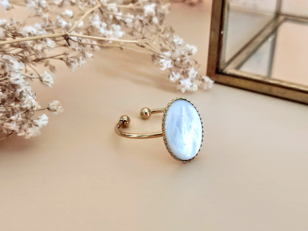 Bague Acier Inoxydable Dorée Pierres Semi-Précieuses Sophie Bijoux