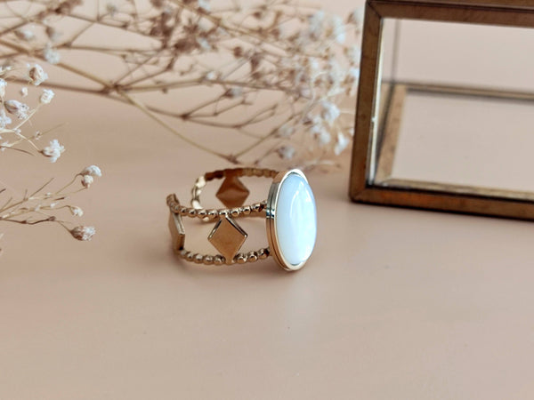 bague ajustable losange et nacre blanche sophie bijoux