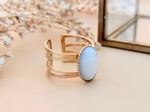Bague Ajustable IKITA Acier Et Nacre - Neuf Avec étiquettes, Taille Universelle