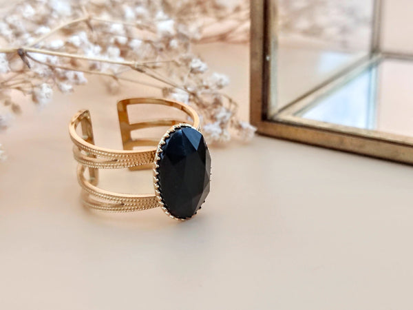 bague ajustable réglable cristal noir facetté sophie bijoux