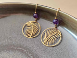 boucles d'oreilles pendantes feuille perle améthyste Sophie bijoux