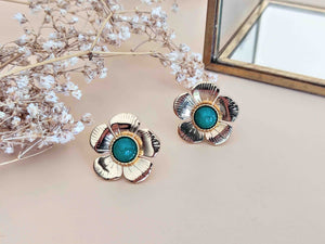 boucles oreilles fleurs or agate verte sophie bijoux