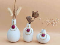 boucles oreilles et collier pendentif anneau doré  pourpre violet Sophie Bijoux