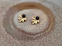 boucles d'oreilles devant derrière amovibles modulables feuille or et agate noire Sophie Bijoux