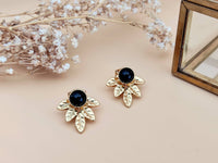 boucles d'oreilles devant derrière amovibles modulables feuille or et agate noire Sophie Bijoux