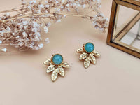 boucles d'oreilles devant derrière amovibles modulables feuille or et aventurine Sophie Bijoux