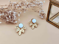 boucles d'oreilles devant derrière amovibles modulables feuille or et nacre blanche Sophie Bijoux