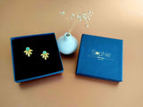 boucles d'oreilles devant derrière amovibles modulables feuille or et aventurine Sophie Bijoux