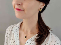 boucles d'oreilles devant derrière amovibles modulables feuille or et agate noire Sophie Bijoux