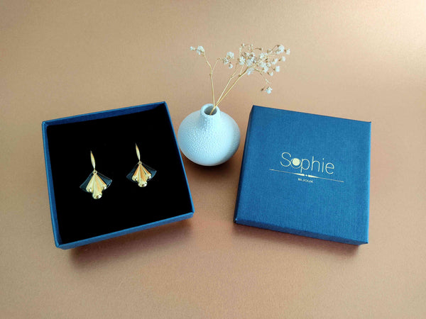 boucles oreilles éventail retro chic or et noir Sophie Bijoux