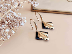 boucles oreilles éventail retro chic or et noir Sophie Bijoux