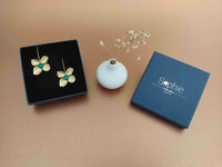 boucles d'oreilles fleurs acier inoxydable et émail vert Sophie Bijoux