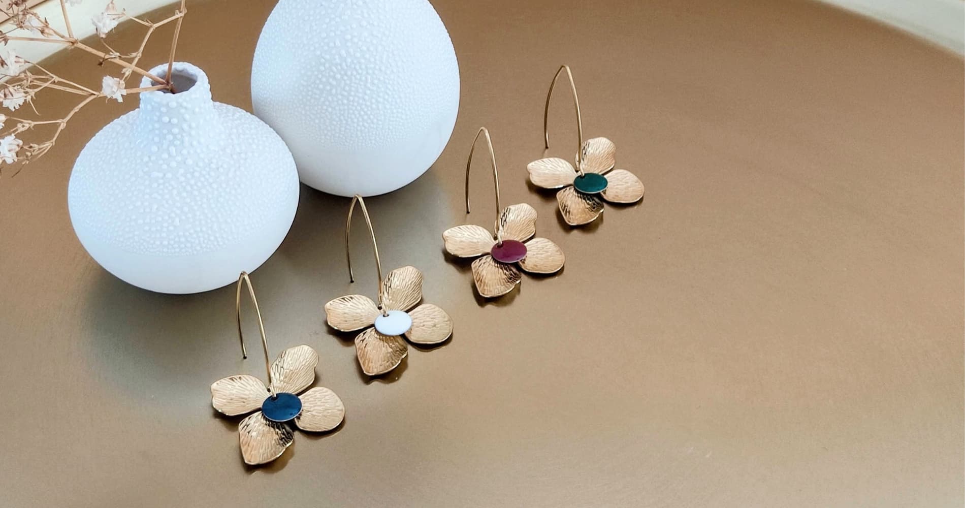 boucles oreilles fleurs  acier inoxydable or Sophie Bijoux