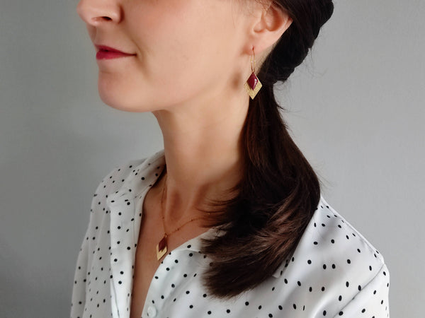 boucles d'oreilles losange bordeaux sophie bijoux