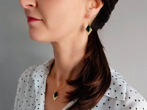 boucles d'oreilles losange vert sophie bijoux