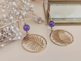 boucles d'oreilles pendantes feuille perle améthyste Sophie bijoux