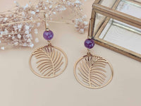 boucles d'oreilles pendantes feuille perle améthyste Sophie bijoux