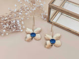 boucles d'oreilles fleur acier inoxydable et émail bleu Sophie Bijoux