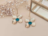 boucles d'oreilles fleurs acier inoxydable et émail vert Sophie Bijoux