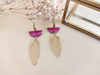 boucles oreilles pendantes navette demi-lune fuchsia sophie bijoux