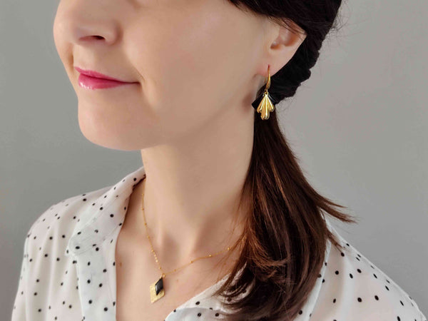 boucles oreilles éventail retro chic or et noir Sophie Bijoux