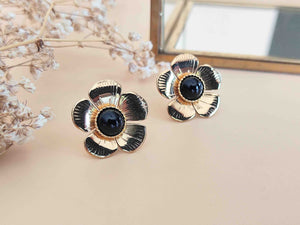 boucles oreilles fleurs or agate noire sophie bijoux