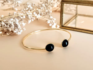 bracelet jonc acier inoxydable agate noire sophie bijoux