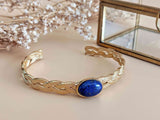 bracelet jonc réglable tressé lapis lazuli acier inoxydable doré sophie bijoux