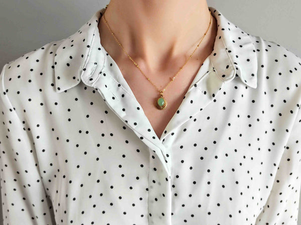 collier pendentif soleil ovale aventurine Sophie bijoux