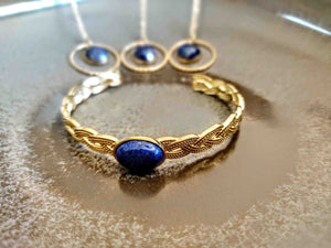 bracelet jonc réglable tressé lapis lazuli acier inoxydable doré sophie bijoux