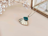 pendentif éventail doré et vert acier inoxydable sophie bijoux