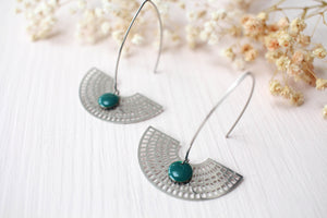 boucles d'oreilles grandes demi-lunes argent vert