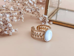 bague réglable feuille nacre blanche ovale sophie bijoux