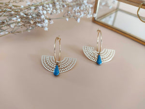 boucles d'oreilles créole dorées bleu gris