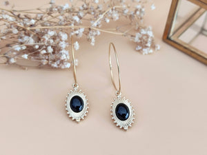 boucles oreilles créoles allongées agate noire sophie bijoux