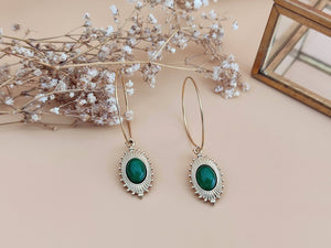 boucles oreilles créoles allongées agate verte sophie bijoux