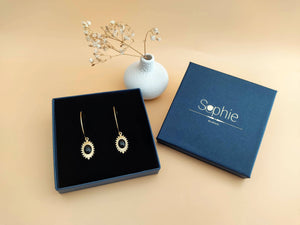 boucles oreilles créoles allongées agate noire coffret écrin sophie bijoux