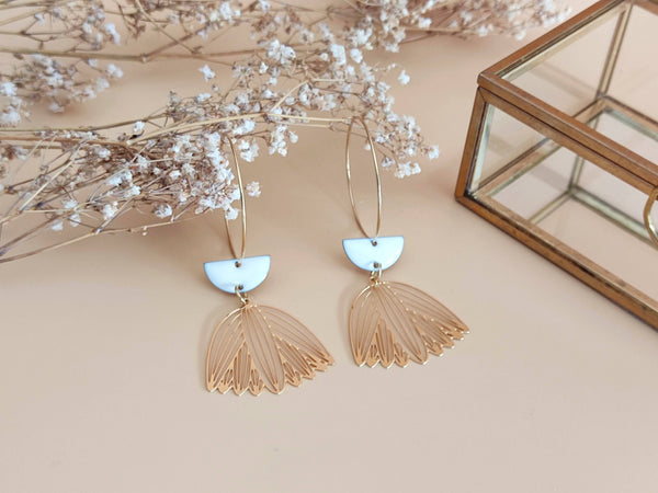 Boucles D'oreilles Pendantes Bohème - Laiton Doré, Forme Spirale Et Goutte - Fait Main - Neuf Avec étiquettes