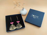 boucles oreilles demi-lune cloche rose fuchsia coffret écrin sophie bijoux