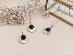 Collier pendentif boucles oreilles agate noire sophie bijoux