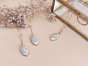 boucles d'oreilles collier pendentif allongé quartz rose sophie bijoux