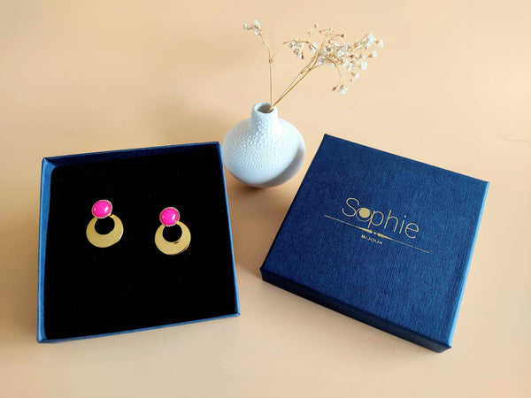 boucles-oreilles-devant-derriere-acier-inoxydable-agate-fuchsia-sophie-bijoux