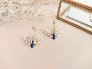 boucles d'oreilles éventail demi-lune bleu marine sophie bijoux