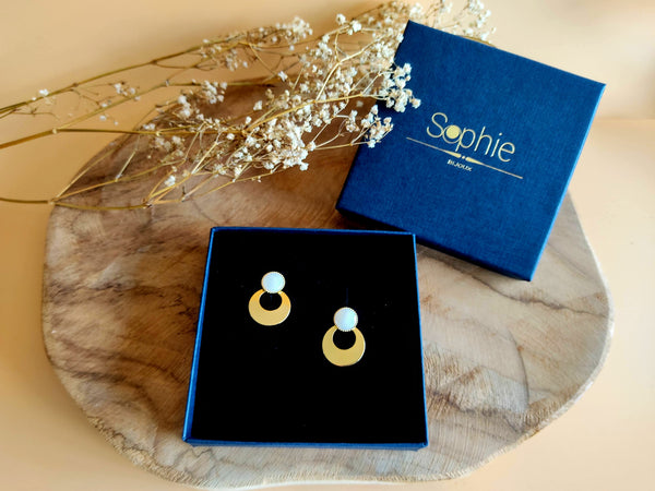 coffret cadeau boucles d'oreilles devant derrière 3 en 1 sophie bijoux