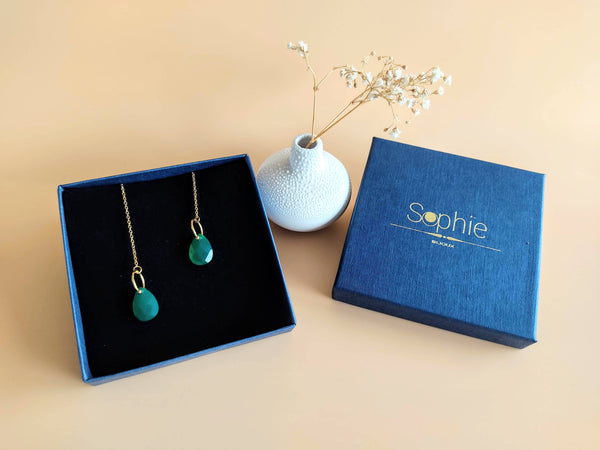 boucles-oreilles-pendantes-chaine-goutte-vert-sophie-bijoux