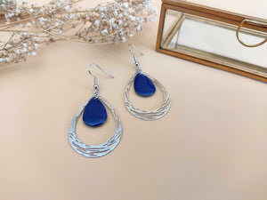 boucles d'oreilles pendantes goutte d'eau bleu marine argent sophie bijoux