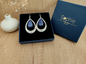 coffret boucles d'oreilles pendantes goutte d'eau vleu marine argent sophie bijoux