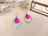 boucles d'oreilles pendantes goutte d'eau argentée rose fuchsia sophie bijoux