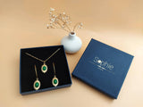 coffret cadeau boucles d'oreilles collier pendentif allongé agate verte sophie bijoux