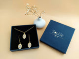 coffret écrin boucles d'oreilles collier pendentif allongé quartz rose sophie bijoux